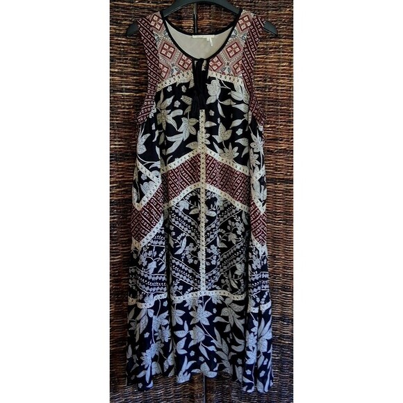 Anthropologie Floreat Midi Tank Dress Womens 10 Black Floral Crochet Embroidred - Picture 1 of 7